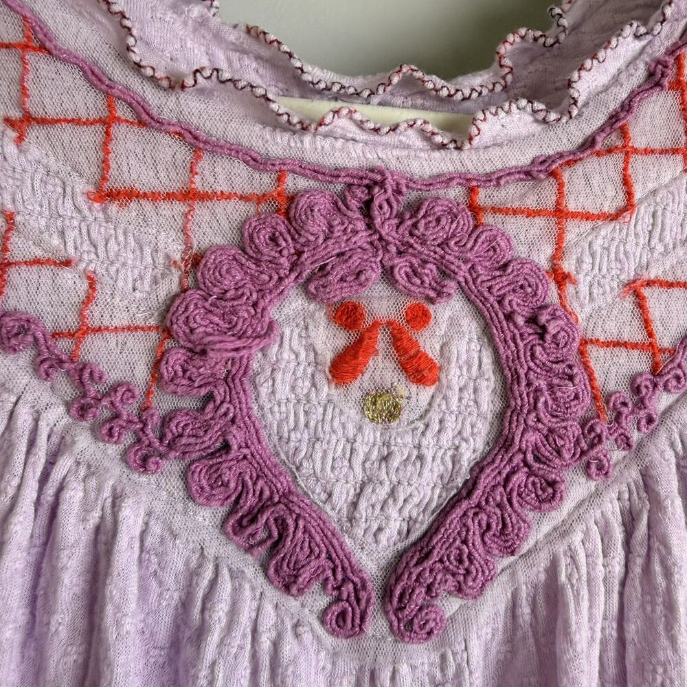 Free People Purple Embroidered Peasant Small Boho Cottagecore 3/4 Sleeve Top - Picture 8 of 14